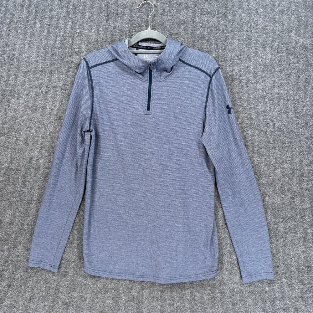 Under Armour Hoodie Men Small Blue 1/4 Zip HeatGear Active Fitted Pullover Shirt